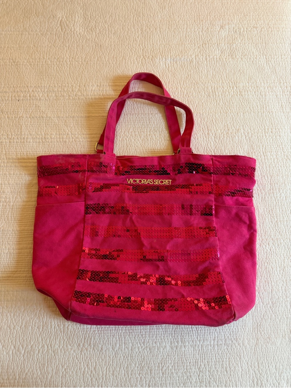 Victoria's Secret Hot Pink Sequin Stripe Tote
